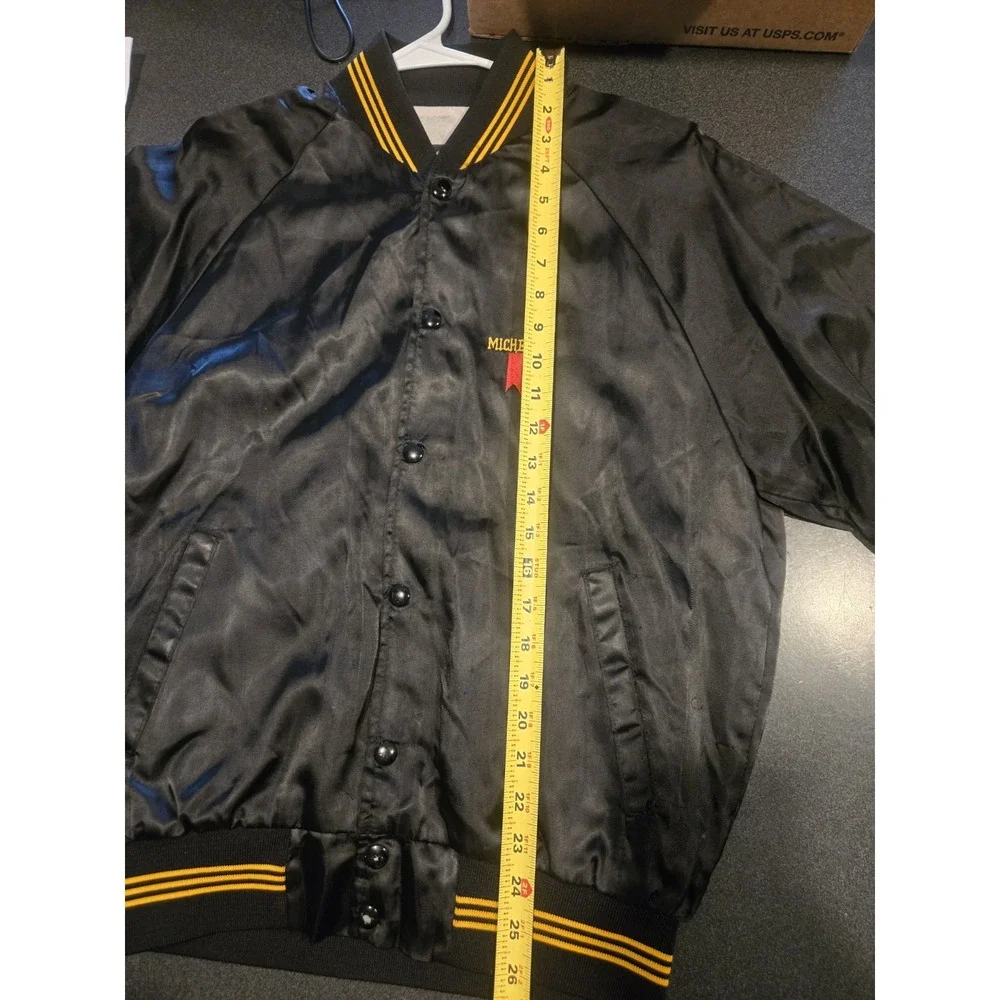 Vintage Michelob Satin Jacket USA Made A&E Eagle Black Snap Front Bomber L